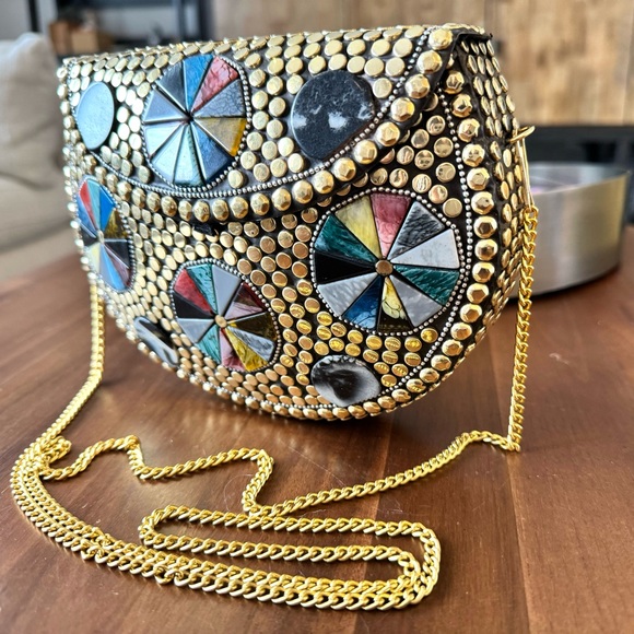 Artisan Nepal Metal Studded Mosaic Shoulder Bag - Picture 2 of 8